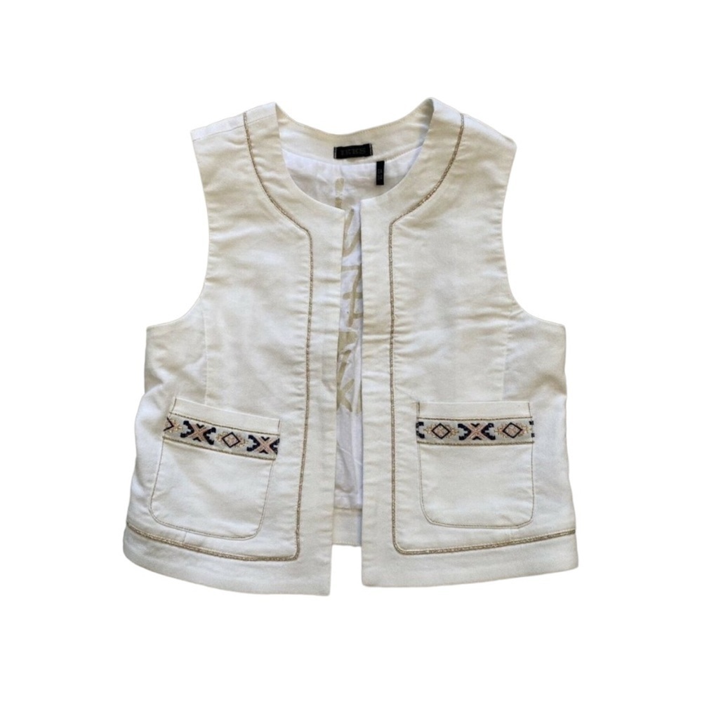 IKKS Kids Cream Boho Aztec Gold Trim Vest Size 6